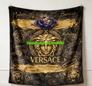Versace Black and Gold Medusa Oil Painting Style Flannel Throw Blanket IMG_1459
